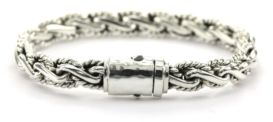SURA Textured bright Silver with twist link Bracelet hammered clasp