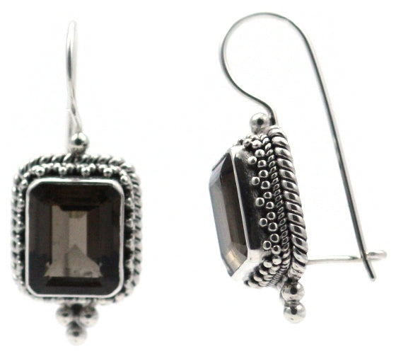 PADMA Beaded Rectangle Smokey Quartz Drop earrings