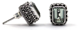 PADMA Filigree Rectangle Green Amethyst Post Stud Earrings