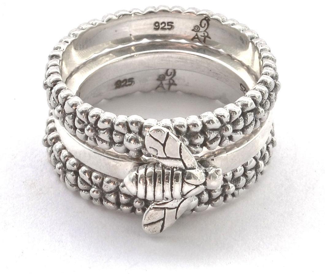PADMA Set of 3 Bee & Flower Stack Ring Set