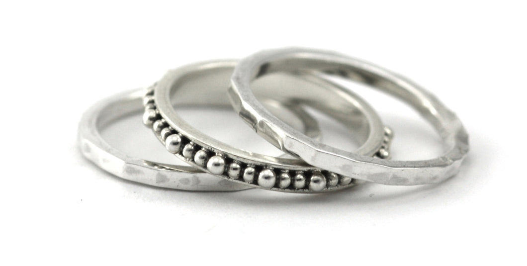 PADMA Set of 3 Beaded and hammered Stack Ring Set