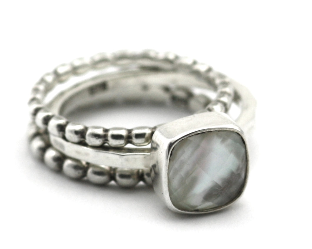PADMA Set of 3 Mother of Pearl and Beaded Stack Ring Set